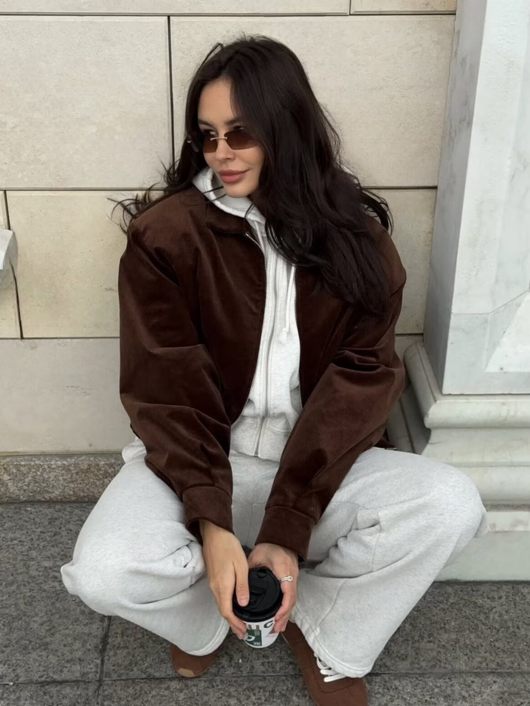 Casual transition jacket for women with structured collar and large pockets Lune London