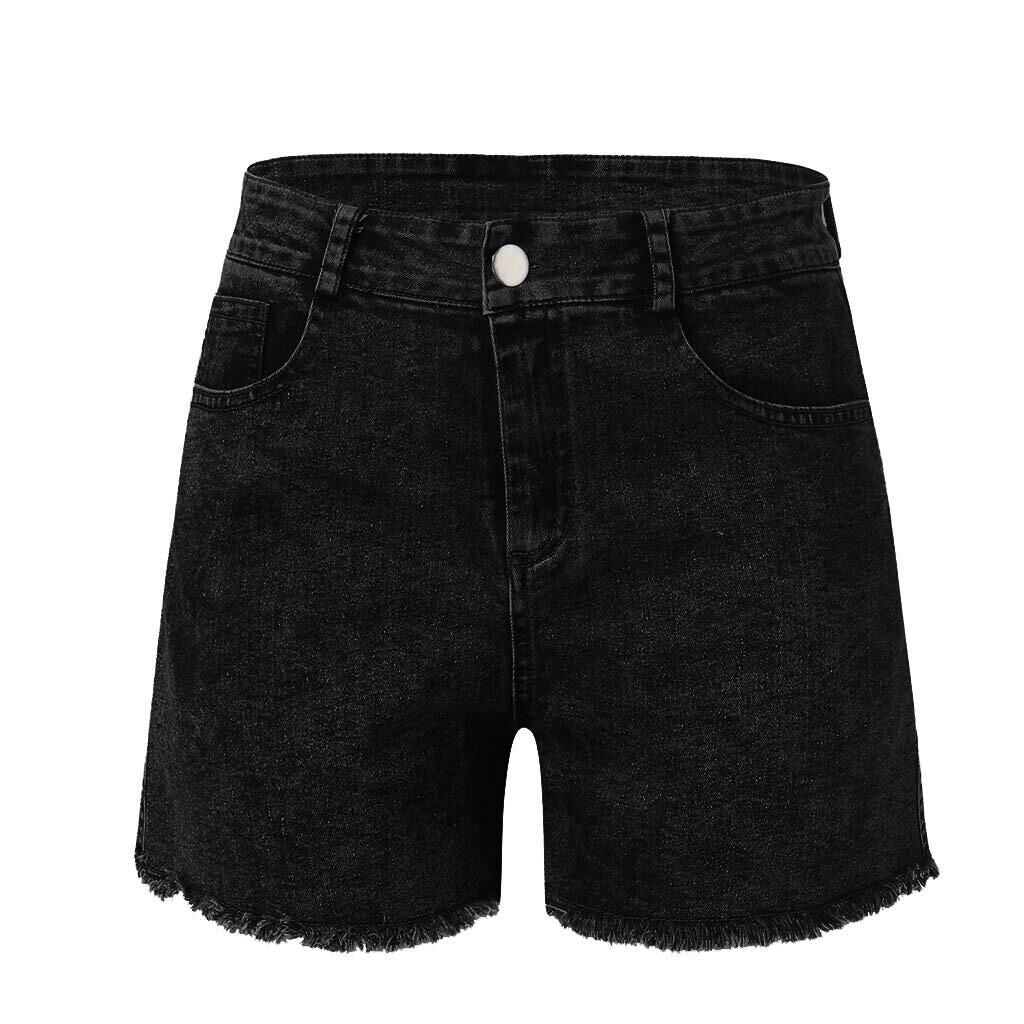 Women high-waisted denim shorts with frayed hem Lune London