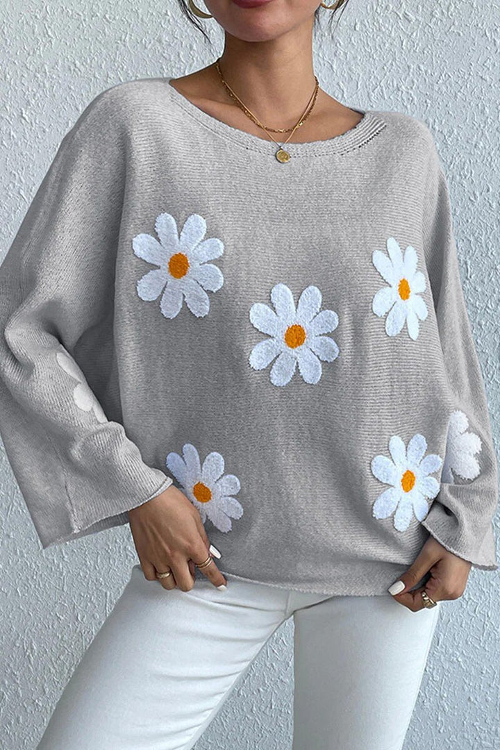 Pull en tricot pour femmes avec un design floral ludique et une coupe décontractée Chic & Stil