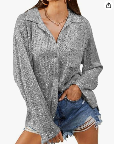 Women's Glittering Oversized Blouse with Casual Cut Lune London