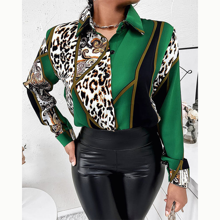 Women's blouse with elegant print, trendy collar and fitted cut Lune London