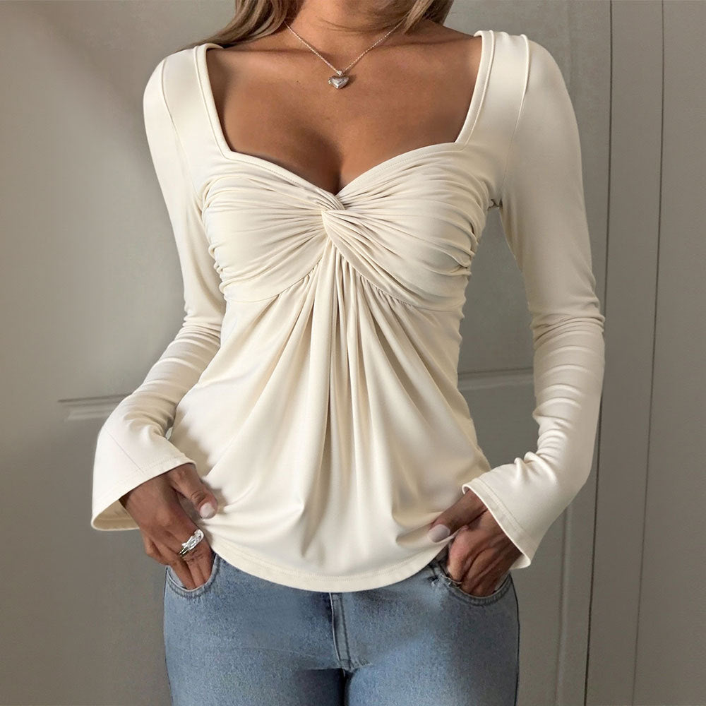 Elegant draped top for women with long trumpet sleeves Chic & Stil