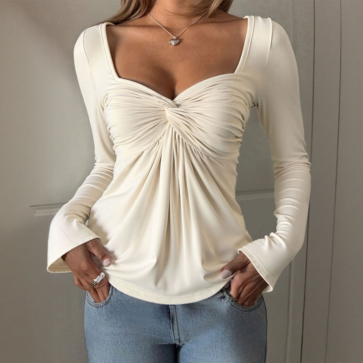 Elegant draped top for women with long trumpet sleeves Chic & Stil