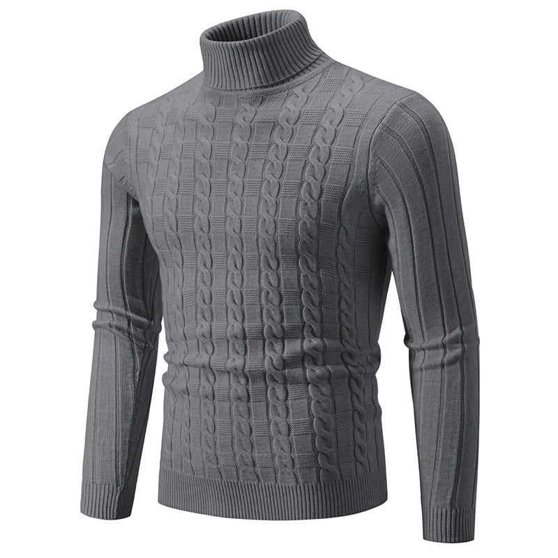 Knitted sweater for men with high collar and cable pattern Lune London