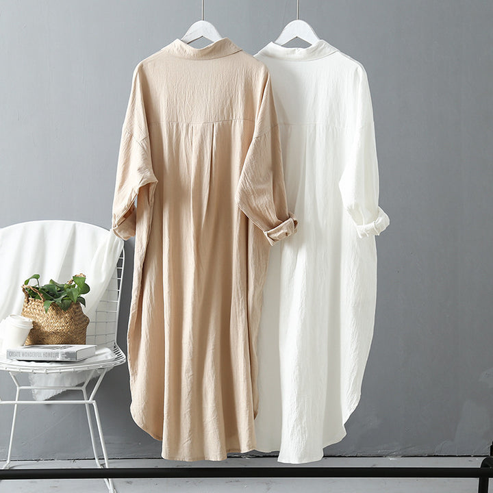 Long sleeve shirt dress for women with classic button details and raglan sleeves Lune London