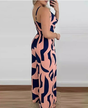 Ladies Floral Printed Wide Leg Jumpsuit Lune London