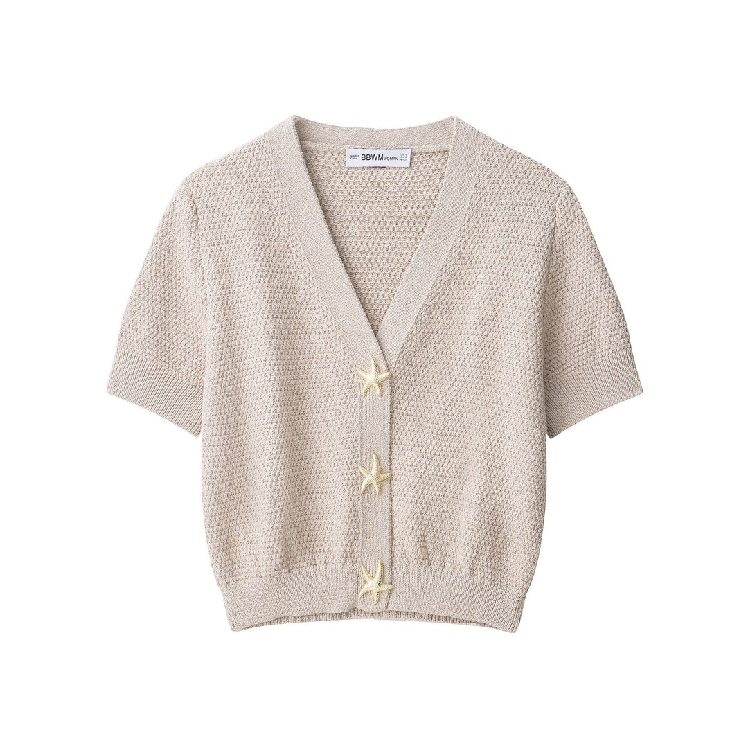 Women short sleeve knit vest with chic and stylish nautical button details