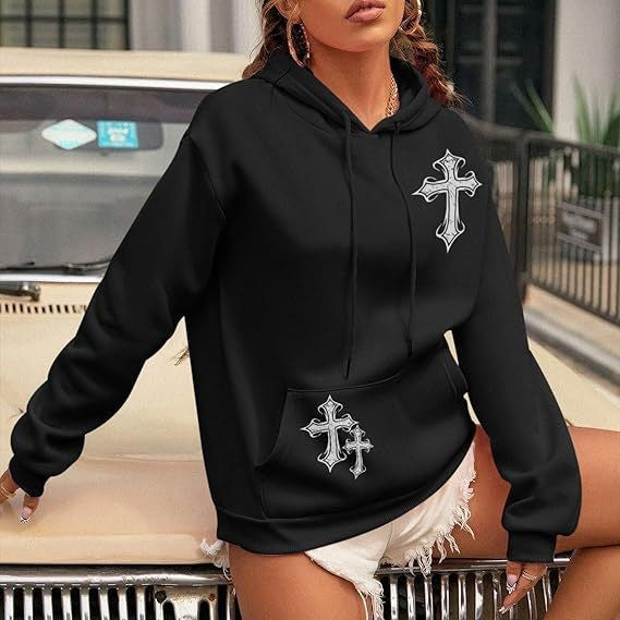 Women's Hoodie with Artistic Cross Design Chic & Stil