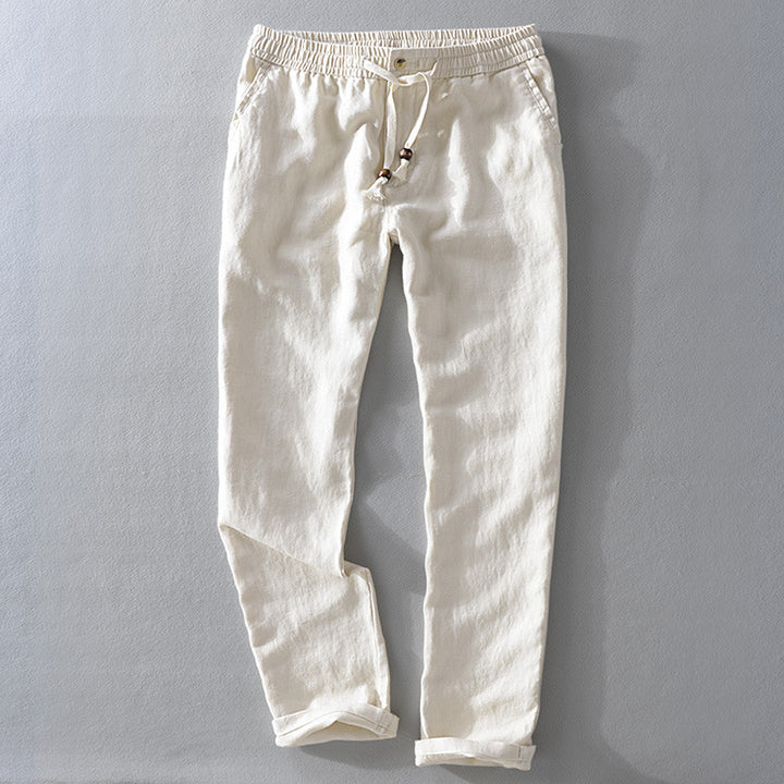 Casual linen pants for ladies with elastic waist and side pockets Lune London