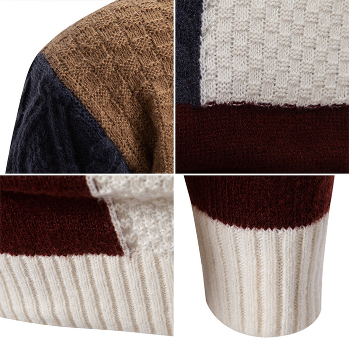 Wool patterned sweater for men with high collar and creative color accents Lune London
