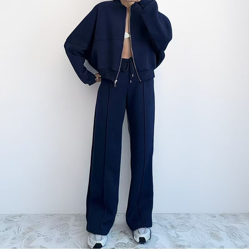 Ladies zip-up sporty hoodie with loose jogging pants Lune London