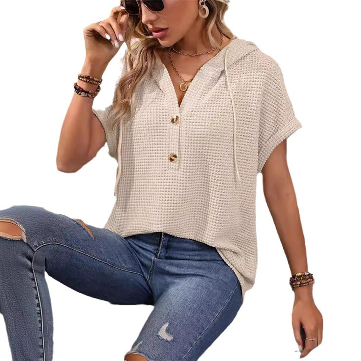 Casual women's top with button placket and waffle texture Lune London