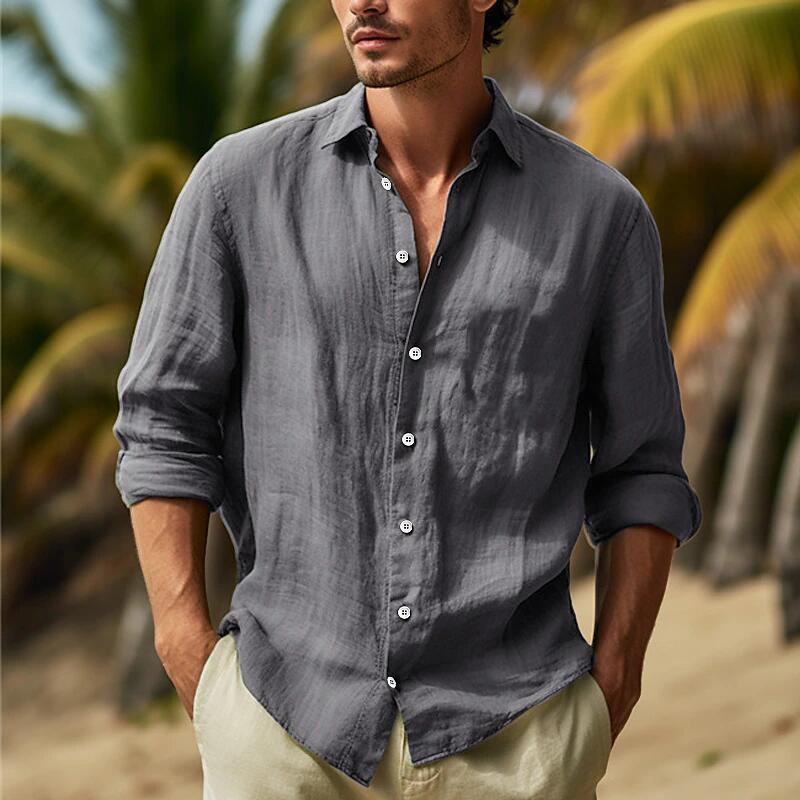 Men's Linen Shirt with A Loose Fit and Elegant Button Placket Lune London
