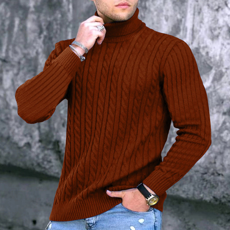 Knitted sweater for men in portrait format with high collar and textured pattern Lune London