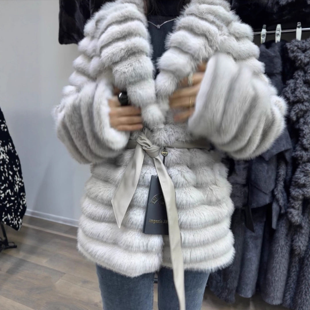 Women Boucle Plush Cardigan with Tie Belt and Oversized Cut Lune London