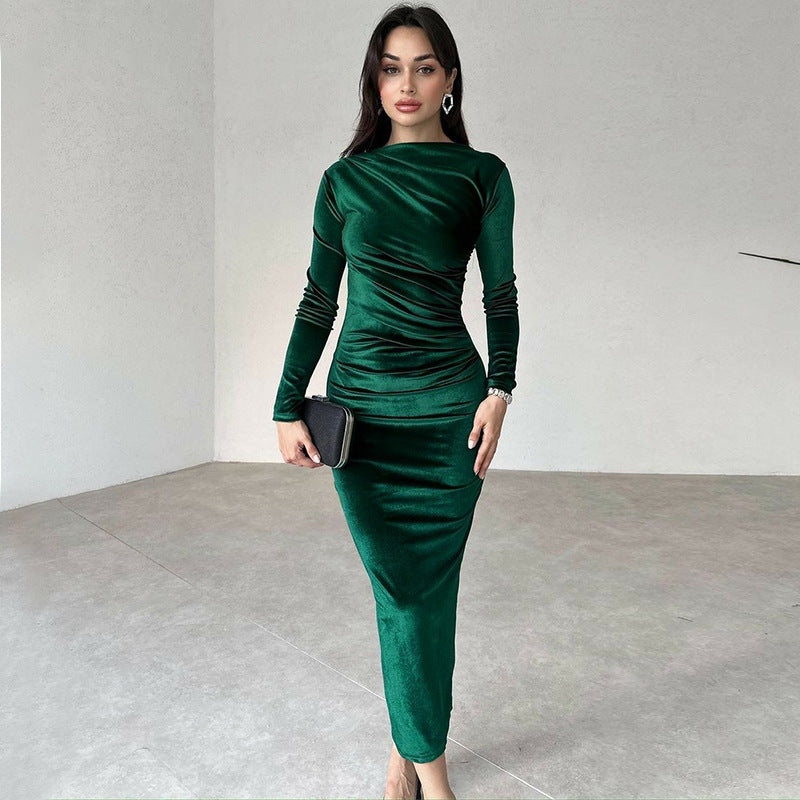 Women Elegant Long Dress with Long Sleeves and Ruched Design Lune London