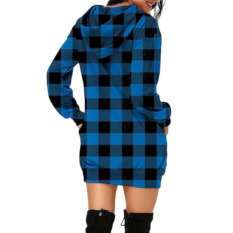 Hooded dress for women with checkered pattern and practical side pockets Lune London