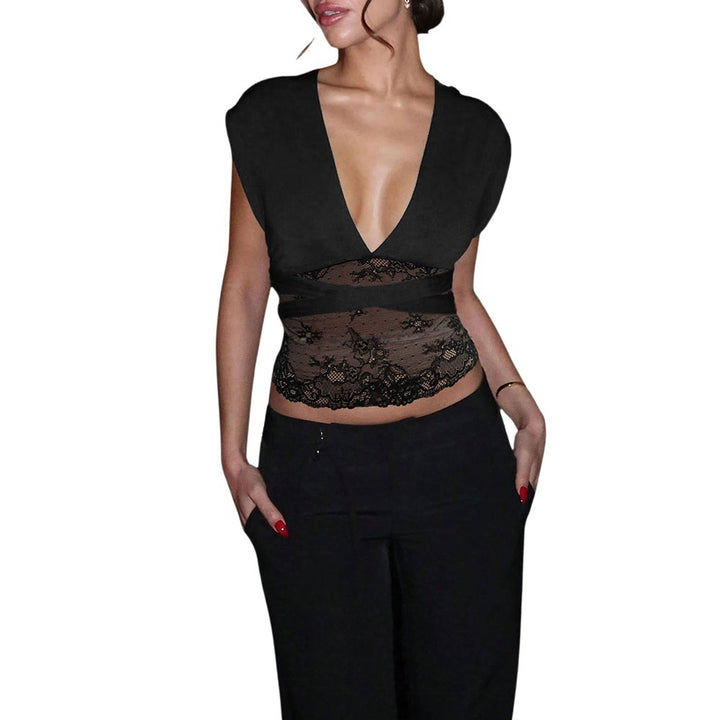 Elegant top for women with deep V-neck and delicate lace details Chic & Stil