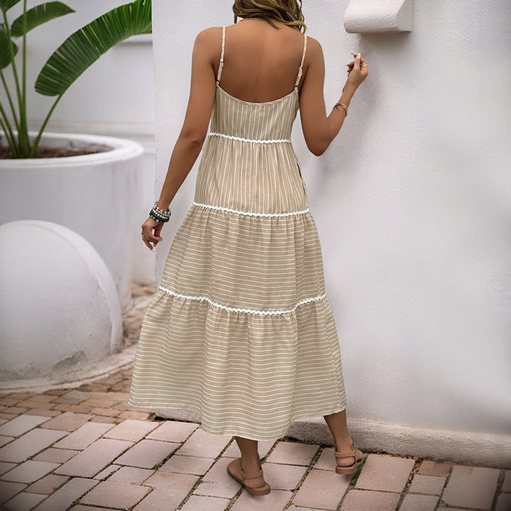 Woman Striped Lune London Ruffled Maxi Dress with Buttons