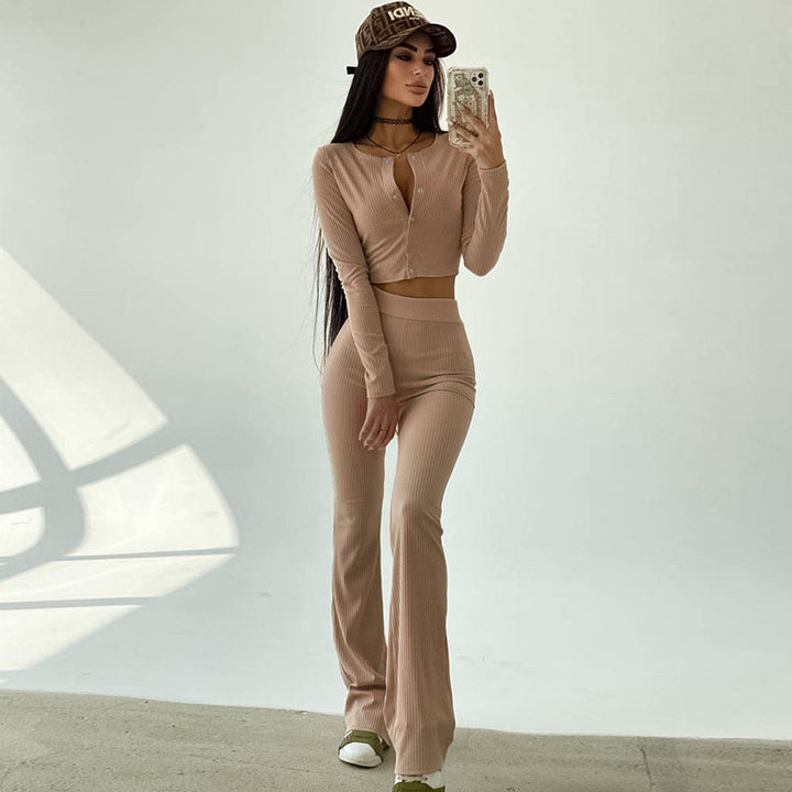 Ladies Ripp-Schn cropped Top and flared pants Set Lune London