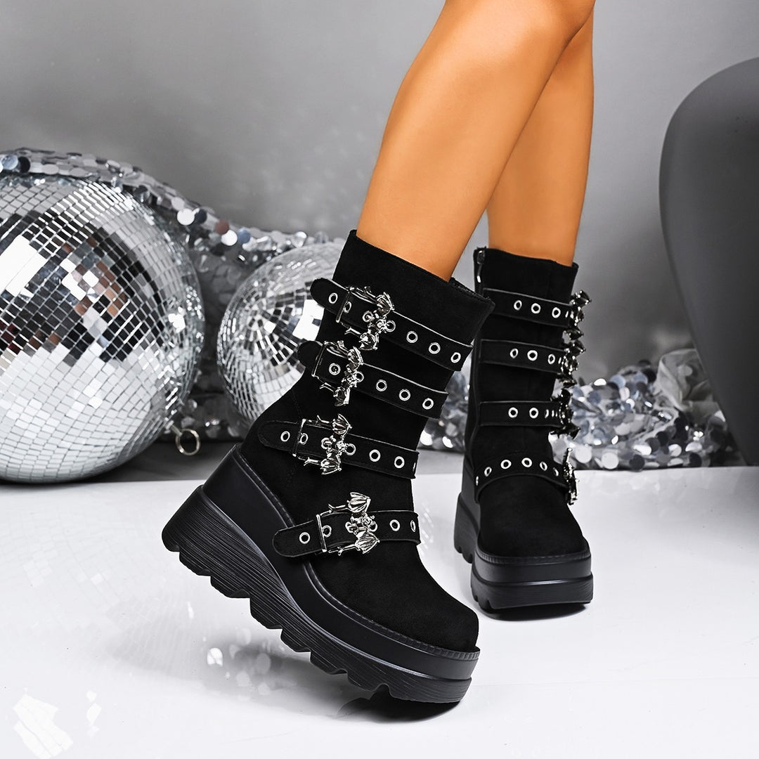 Wedge heel ankle boots for women with trendy buckles and non-slip sole Lune London