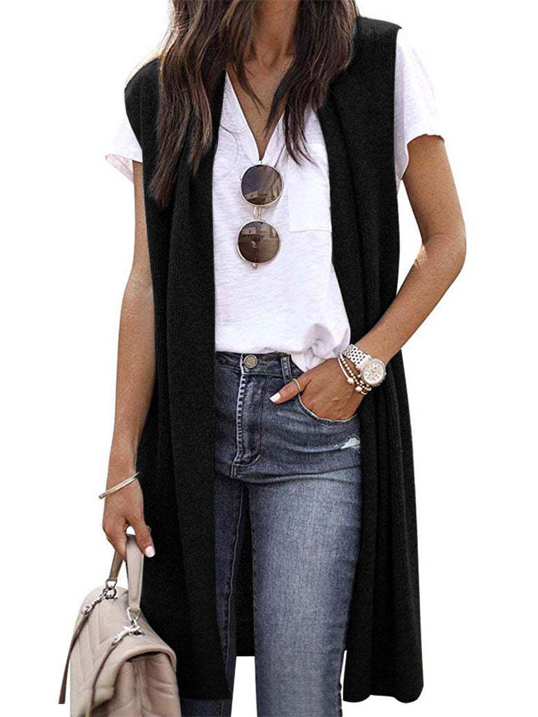 Women's Knitted Vest In A Casual Oversized Design with Open Fronts and Short Sleeve Length Lune London