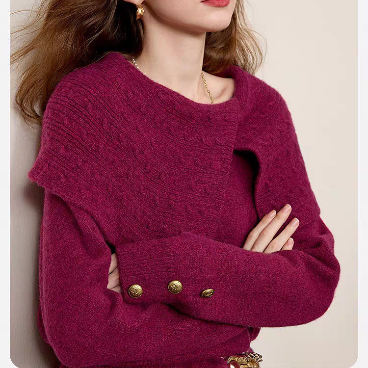 Pull élégant pour femmes en vert forêt avec col texturé de haute qualité Chic & Stil