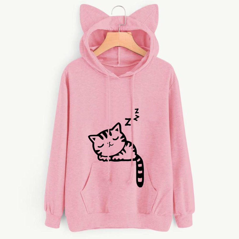Hooded sweatshirt for women with a cute cat pattern Lune London
