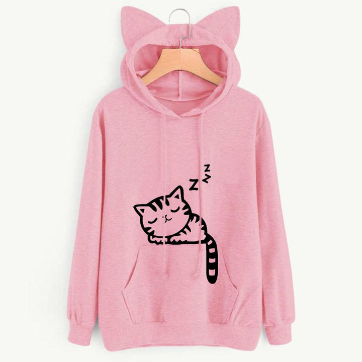 Hooded sweatshirt for women with a cute cat pattern Lune London