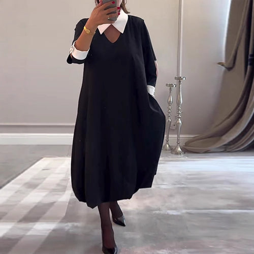 Robe chemise oversized pour femmes avec décolleté en V et structure de col élégante Chic & Stil