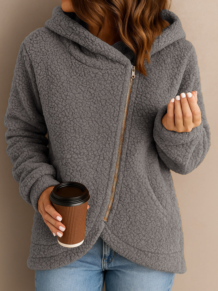 Ladies cozy fleece jacket with asymmetrical zipper Lune London