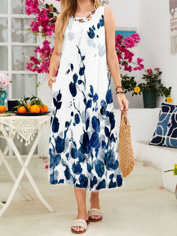 Maxi sleeveless dress for women with floral accents Lune London