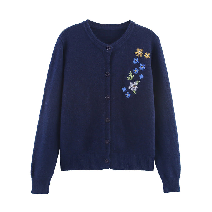 Knitted jacket for women with floral embroidery Lune London