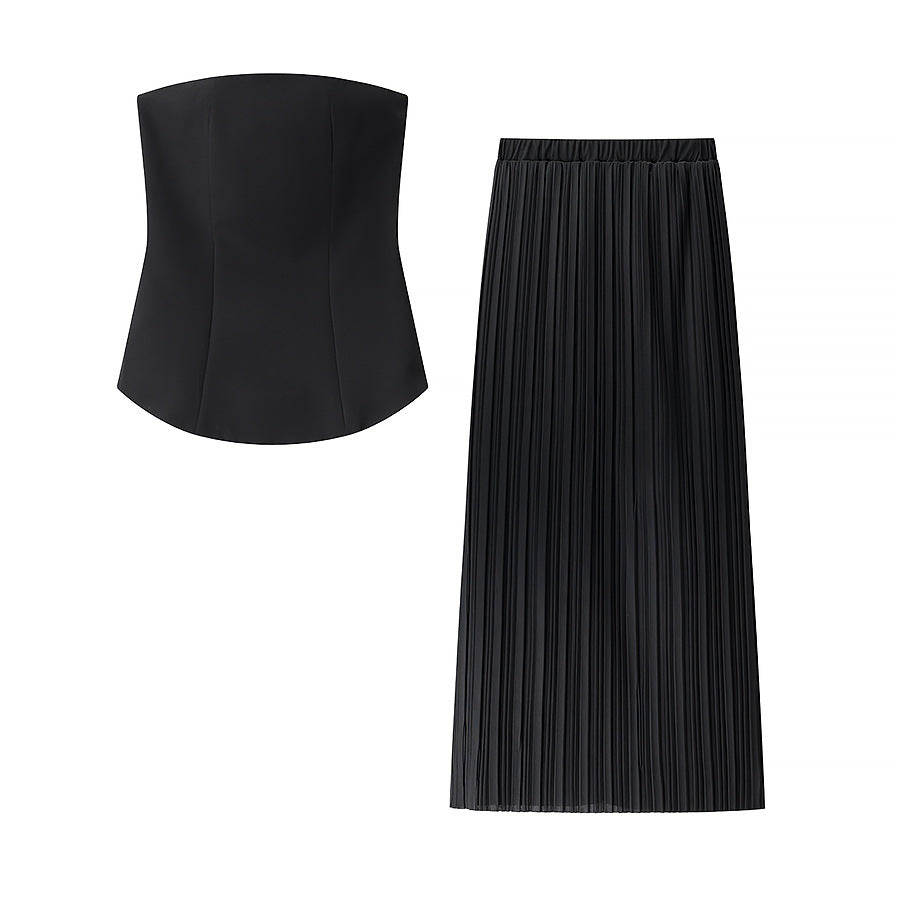 Chic and Style women's top and maxi skirt set with ruffled design