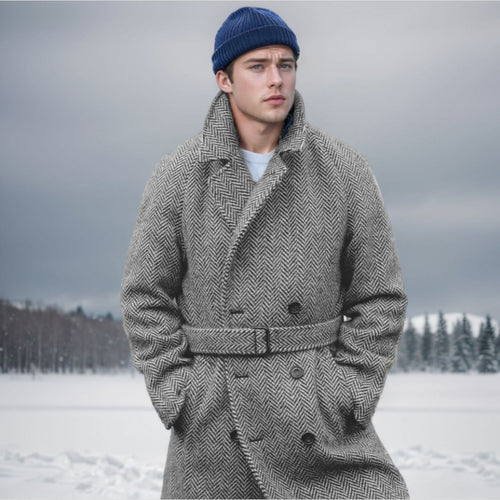 Wool coat for men with an elegant herringbone pattern Lune London