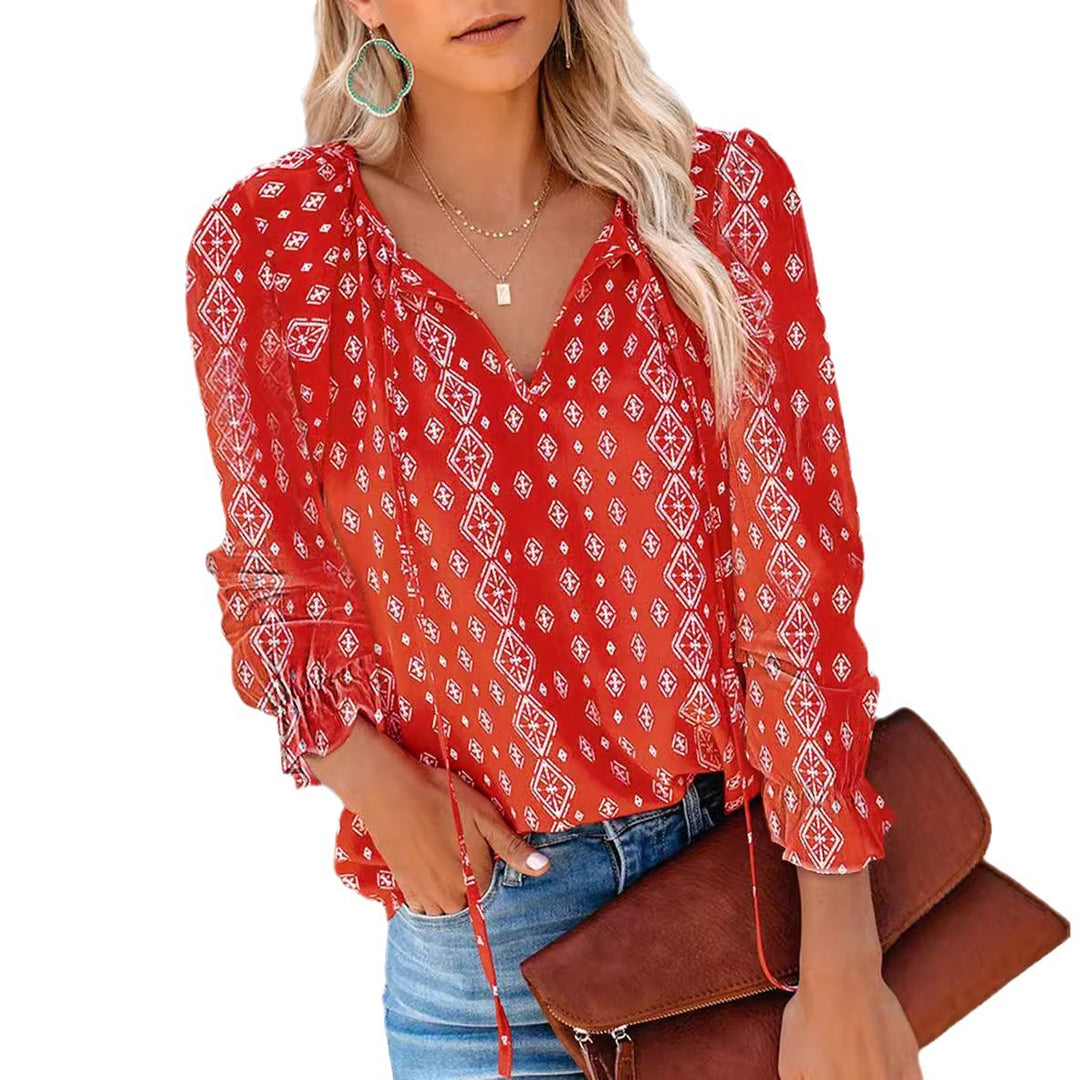 Women's shirt with V-neck and ruffle details Lune London