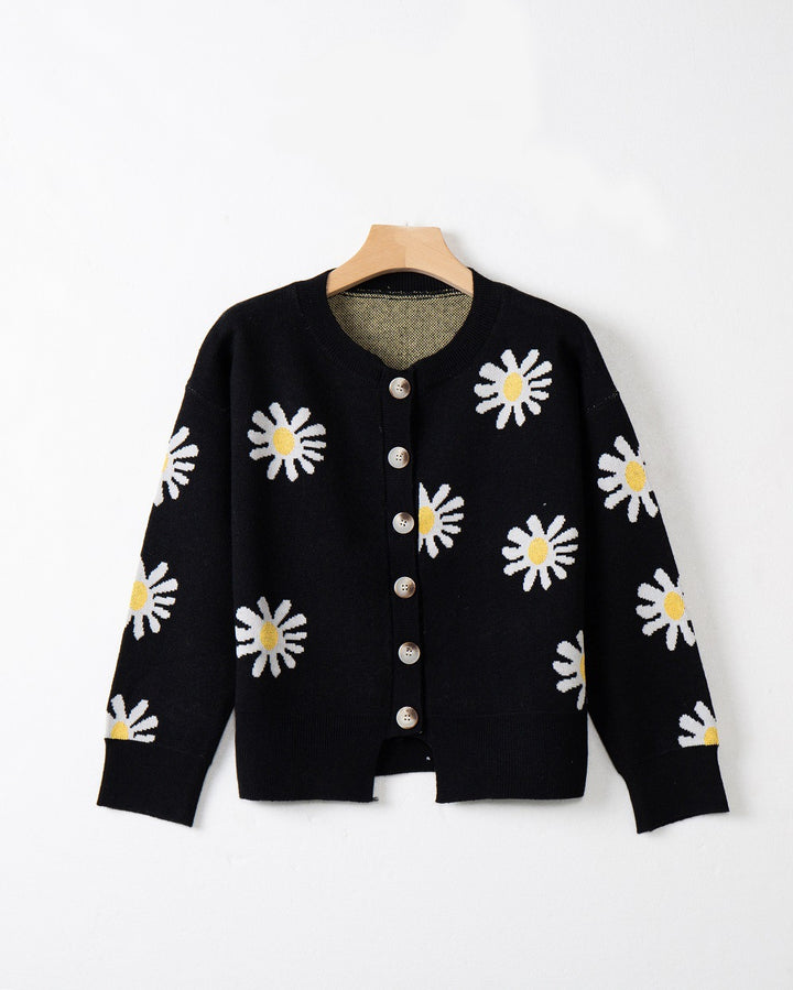 Knitted floral pattern jacket for women with short sleeves Lune London