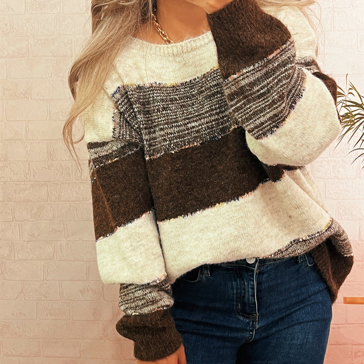 Pull surdimensionné pour femmes en peluche avec un motif rayé tendance et une coupe décontractée Chic & Stil