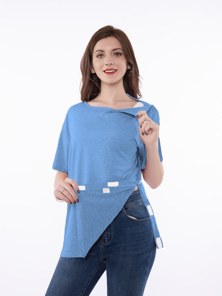 Trendy short sleeve t-shirt for women with innovative cut and playful details Lune London