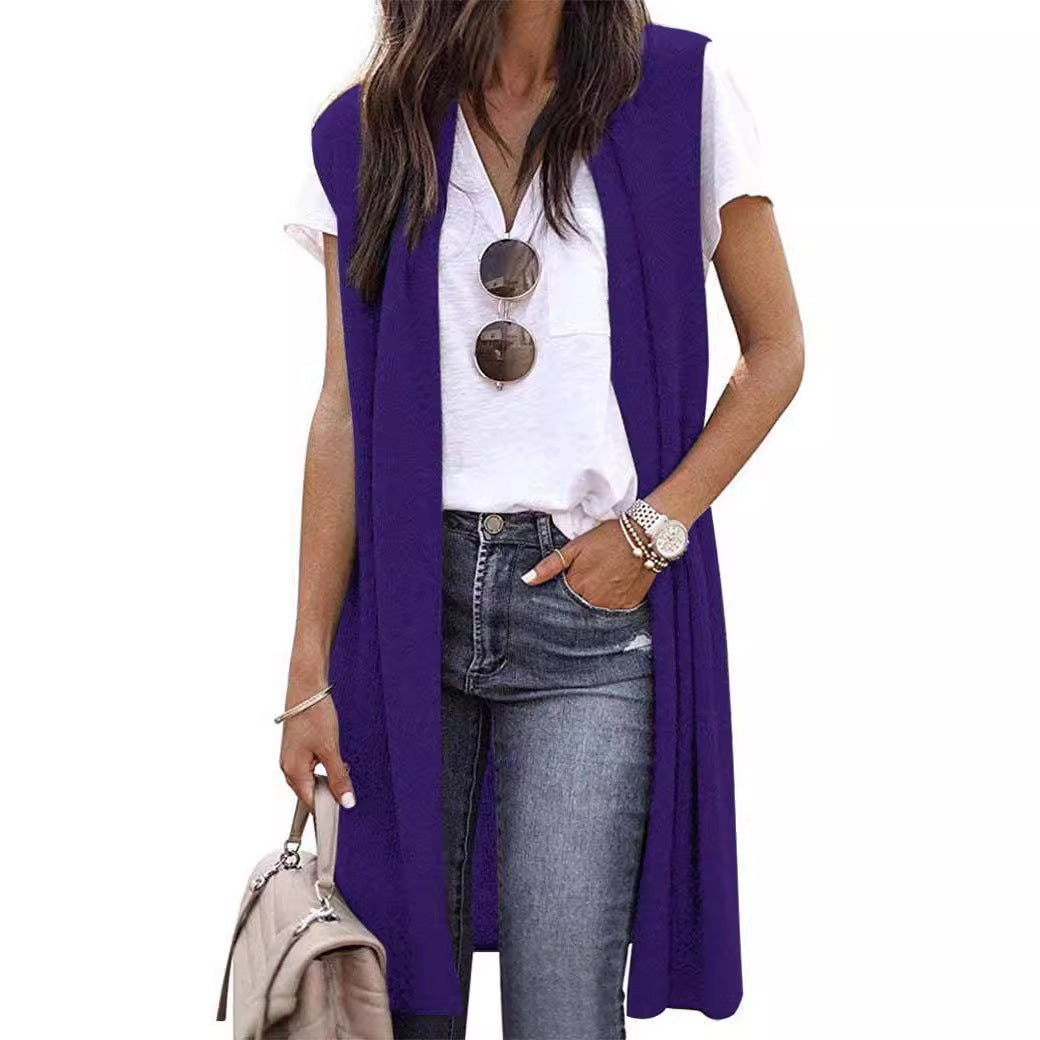 Women Open Cardigan with Casual Cut and Long Side Panels Lune London
