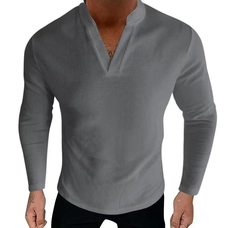 Men's Long Sleeve Henley Shirt in Textured Cotton Fabric with a Modern V-Neck Lune London