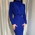 Ladies Elegant Long Dress with Long Sleeves and Chic Draping and Style