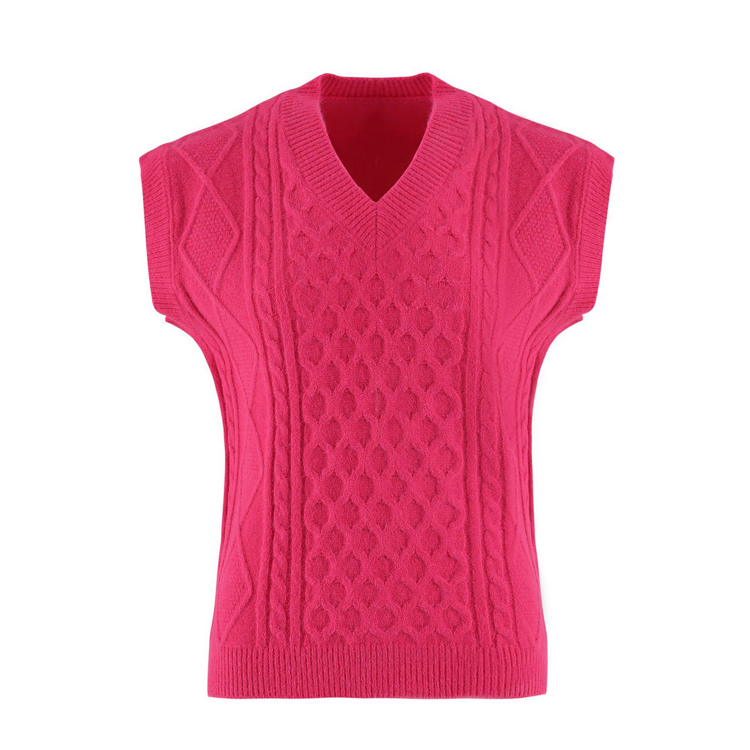 Knitted women’s vest with V-neck and cable pattern Lune London