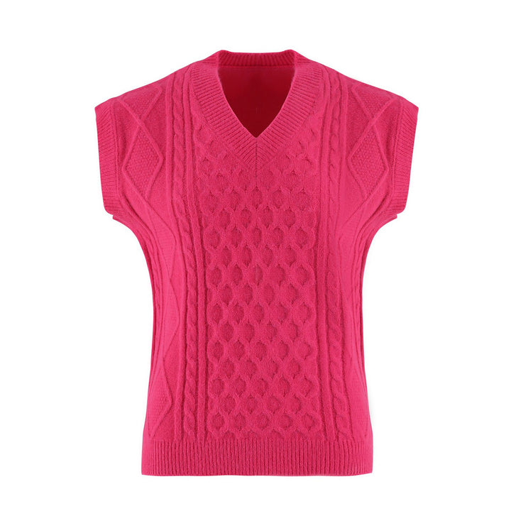 Knitted women’s vest with V-neck and cable pattern Lune London