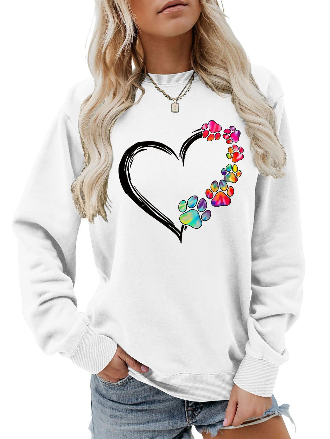 Sweatshirt pour femmes avec design créatif de cœur en forme de patte Chic & Stil