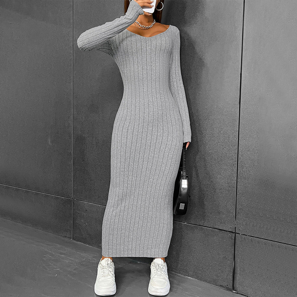 Robe tricotée ajustée à manches longues pour femmes Chic & Stil
