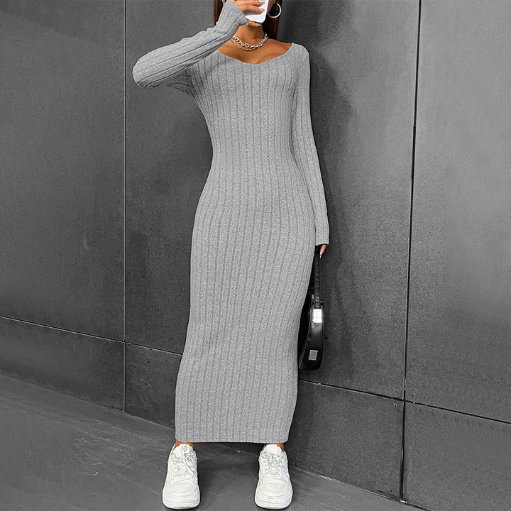 Robe tricotée ajustée à manches longues pour femmes Chic & Stil