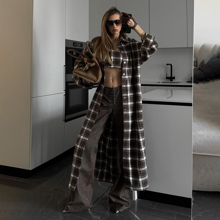 Long plaid shirt dress for women with removable sleeves Lune London