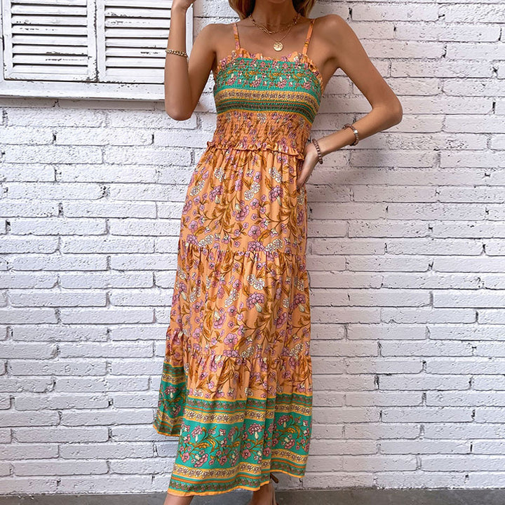 Bohemian maxi dress for women with ruffle hem detail Lune London