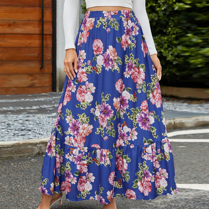 Women Floral Ruffled Maxi Skirt Lune London